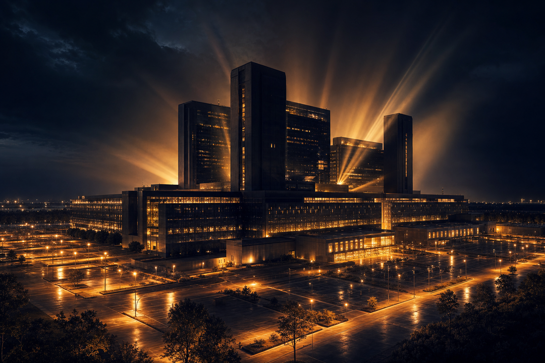 NSA headquarters at night -- William Binney -- Tin Foil Fools