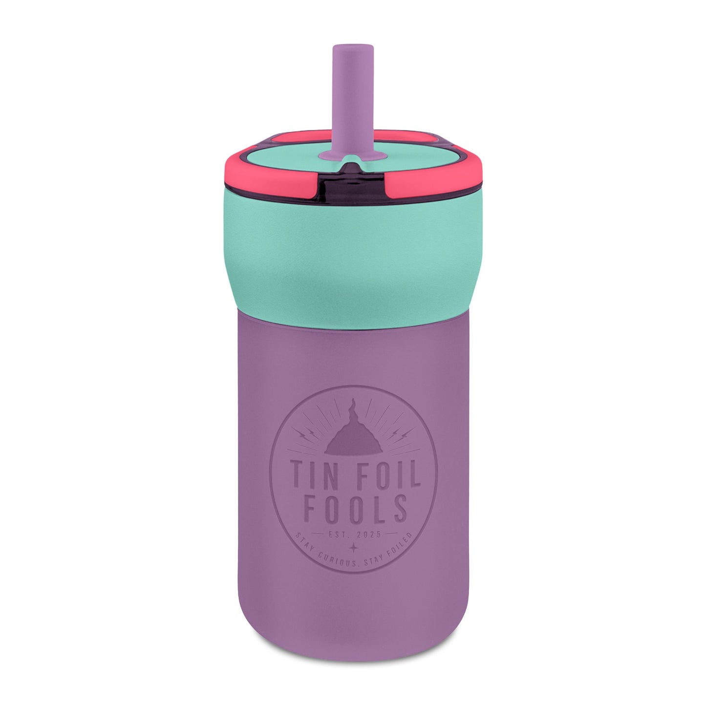 Kids Leakproof Straw Tumbler — "Tin Foil Fools" Engraved 12oz